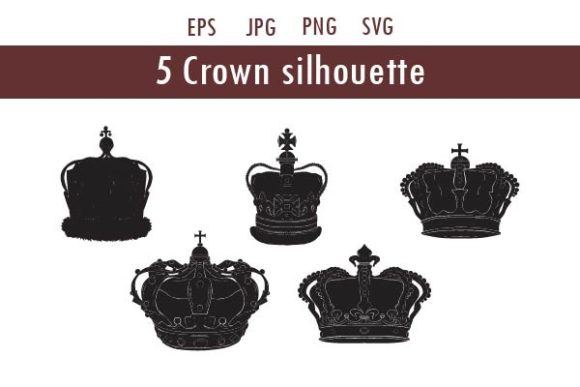 5 Crown Silhouette Graphics & Decorative Elements