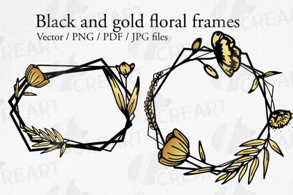 Black and Gold Wire Frames Decoration: Graphics and Print Templates for Elegant Crafting