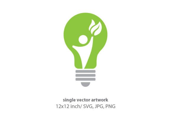 Bulb with Man and Green Leaf Graphics