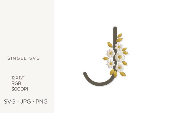 Floral Monogram, Flowers, Letter J