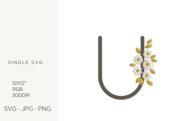 Floral Monogram, Flowers, Letter U Graphics