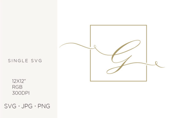 Gold Script Letter G Inside Square Frame