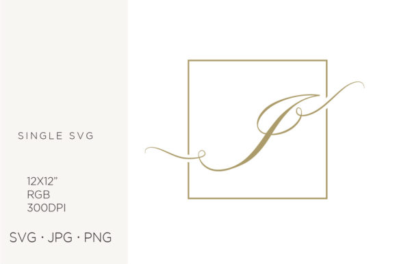Gold Script Letter I Inside Square Frame Graphics