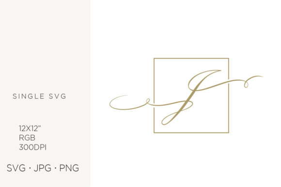 Gold Script Letter J Inside Square Frame Graphics