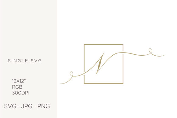 Gold Script Letter N Inside Square Frame Graphics