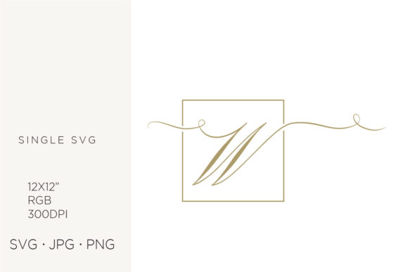 Gold Script Letter W Inside Square Frame Graphics