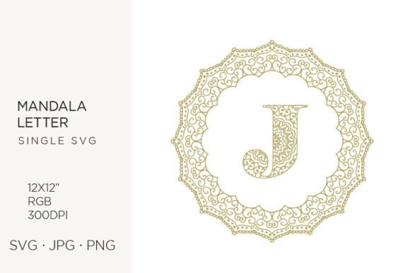 Golden Floral Mandala Frame, Letter J: Graphics & Icons