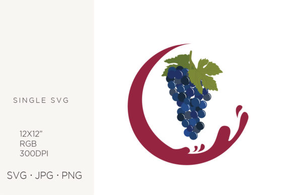 Grapes with Leaves, Winery Logo Icon