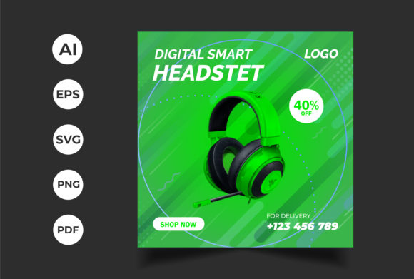 Headset Social Media Post: Graphics for Web Templates
