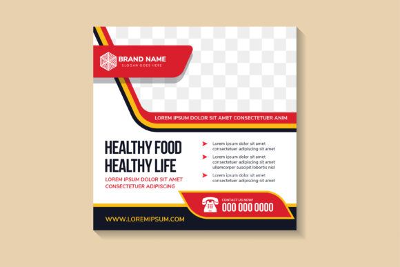 Healthy Food Healthy Life Square Banner: Social Media Templates & Graphics
