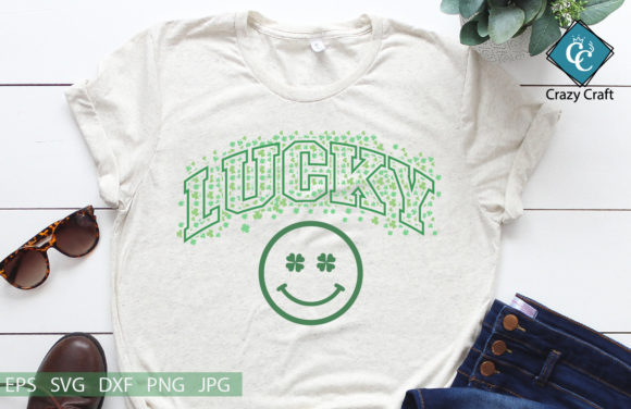 Lucky with Leaf Clover and Happy Face: Graphics & T-Shirt Designs