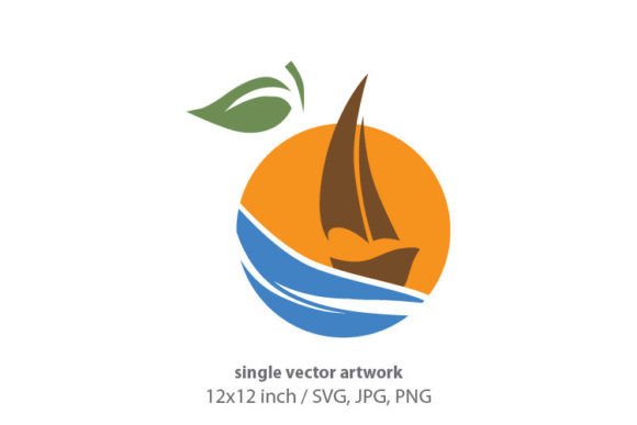 Orange Fruit and Yacht Icon Vector Illus