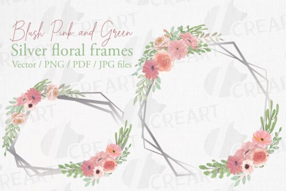 Silver Wire Frames Blush Pink Bouquets Graphics
