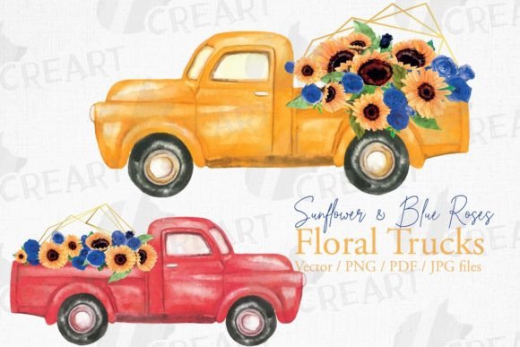 Sunflower and Blue Roses Floral Trucks