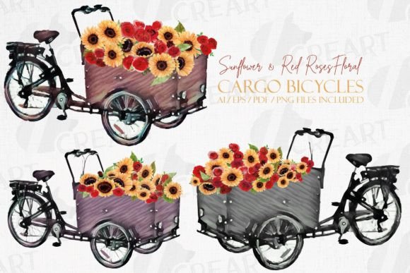 Sunflower and Red Roses Cargo Bicycles Graphics